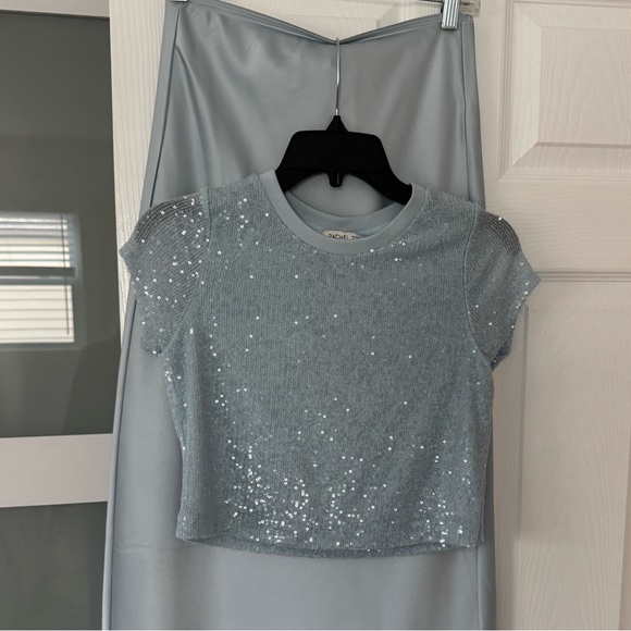 Rachel Zoe Powder Blue Sequin Crop Top - Picture 8 of 10